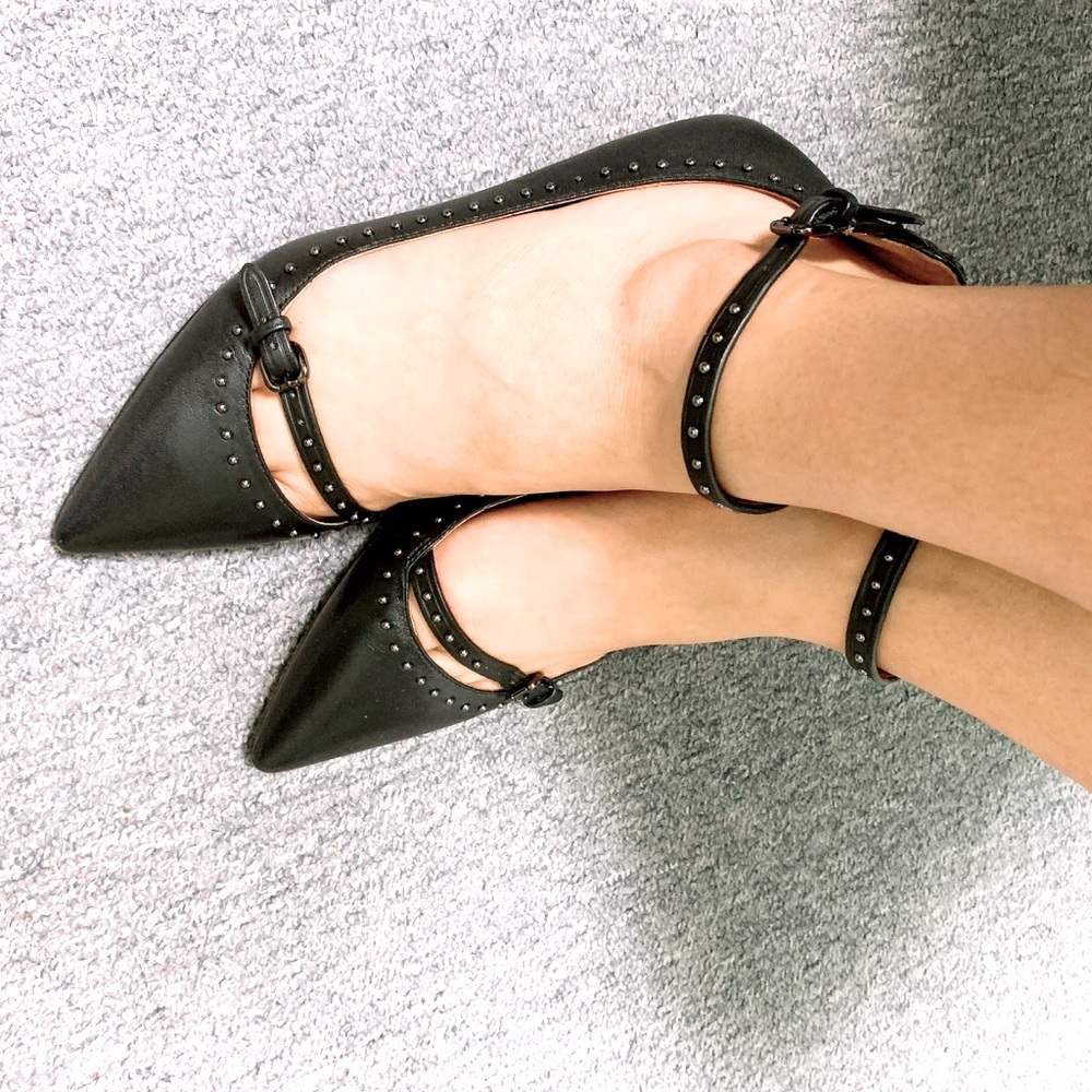 Coach Studded Pointed Flats w/ Ankle Strap